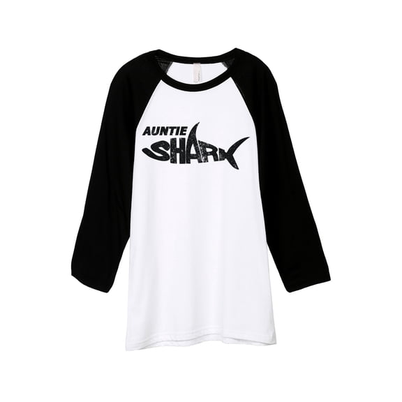 Auntie Shark Unisex 3/4 Sleeves Baseball Raglan T-Shirt Tee White Black X-Small