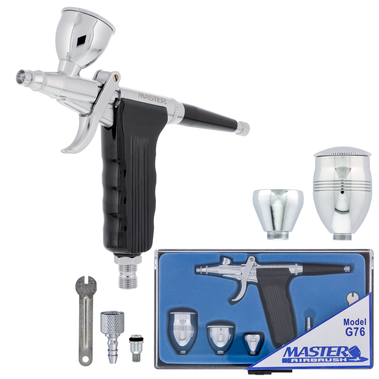 3 Cup PRO 0.3mm Spray Gun Pistol Trigger DualAction AIRBRUSH SET KIT Hobby Cake
