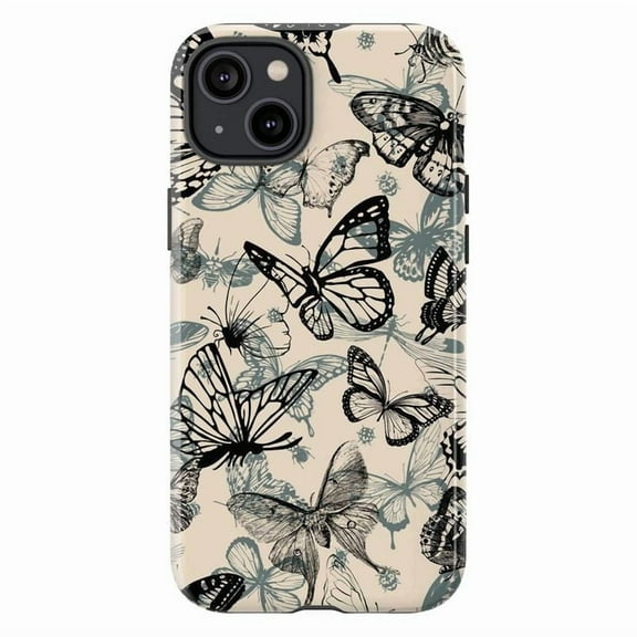 Black & White Butterfly Phone Case Vintage Sketch Insect Design on Cream Background | Elegant iPhone Cover for iPhone 16 15 14 13 12 11 Pro Max
