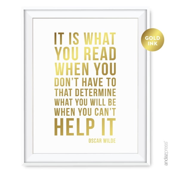 Gold Library Wall Art, It is what you read when you don't have to..., Oscar Wilde, 8.5x11-inch, UNFRAMED