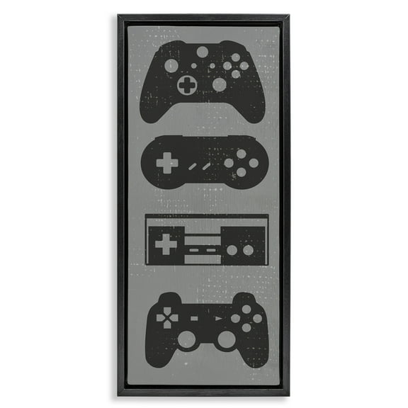 Stupell Industries Vintage Video Game Controllers Art for Kids Painting Black Floater Framed Canvas Art Print Wall Art, 11 x 25
