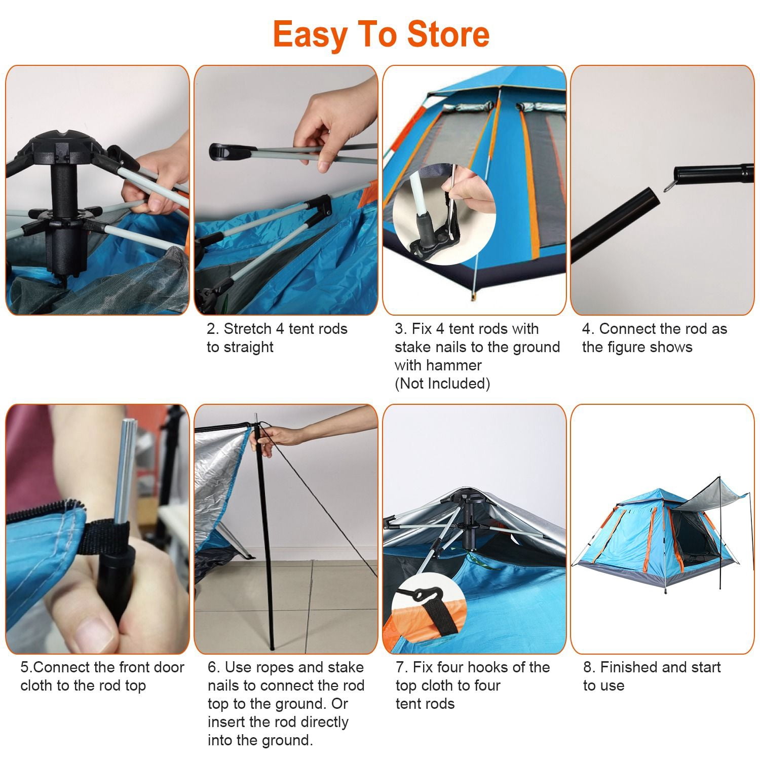 4-5 Person Camping Tent Foldable Waterproof Outdoor Tent with 2 Mosquito Net Windows Aluminum Pole & Oxford Fabric for Hiking Fishing Adventure