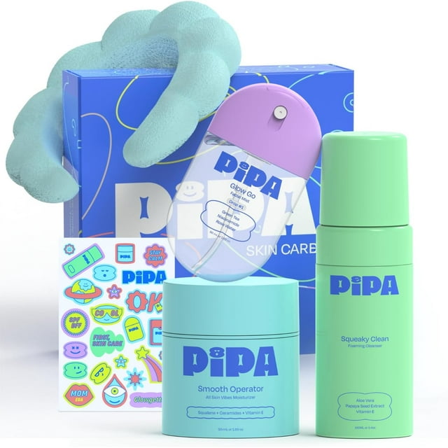 Pipa Skincare Start Young Bundle Gift Set | 3-Step Christmas Gift Skin Care Routine for Girls & Tweens 8 to 12