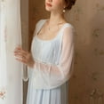 thumbnail image 2 of Defitshape Women's Long Sleeve Nightgown Soft Vintage Long Princess See Through Victorian Night Gown Sleep Dress Blue Medium, 2 of 4