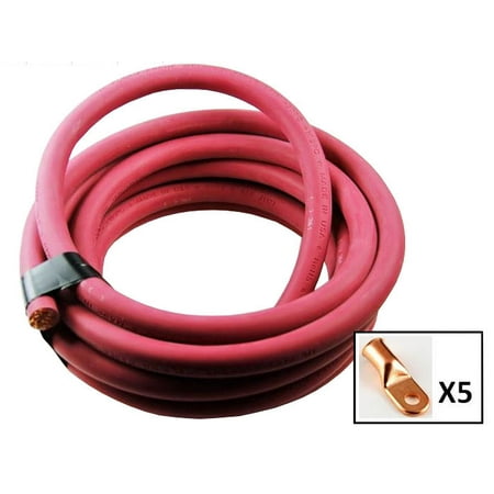 

Crimp Supply Ultra-Flexible Car Battery/Welding Cable - 3/0 Gauge Red - 250 Feet - and 5 Copper Lugs