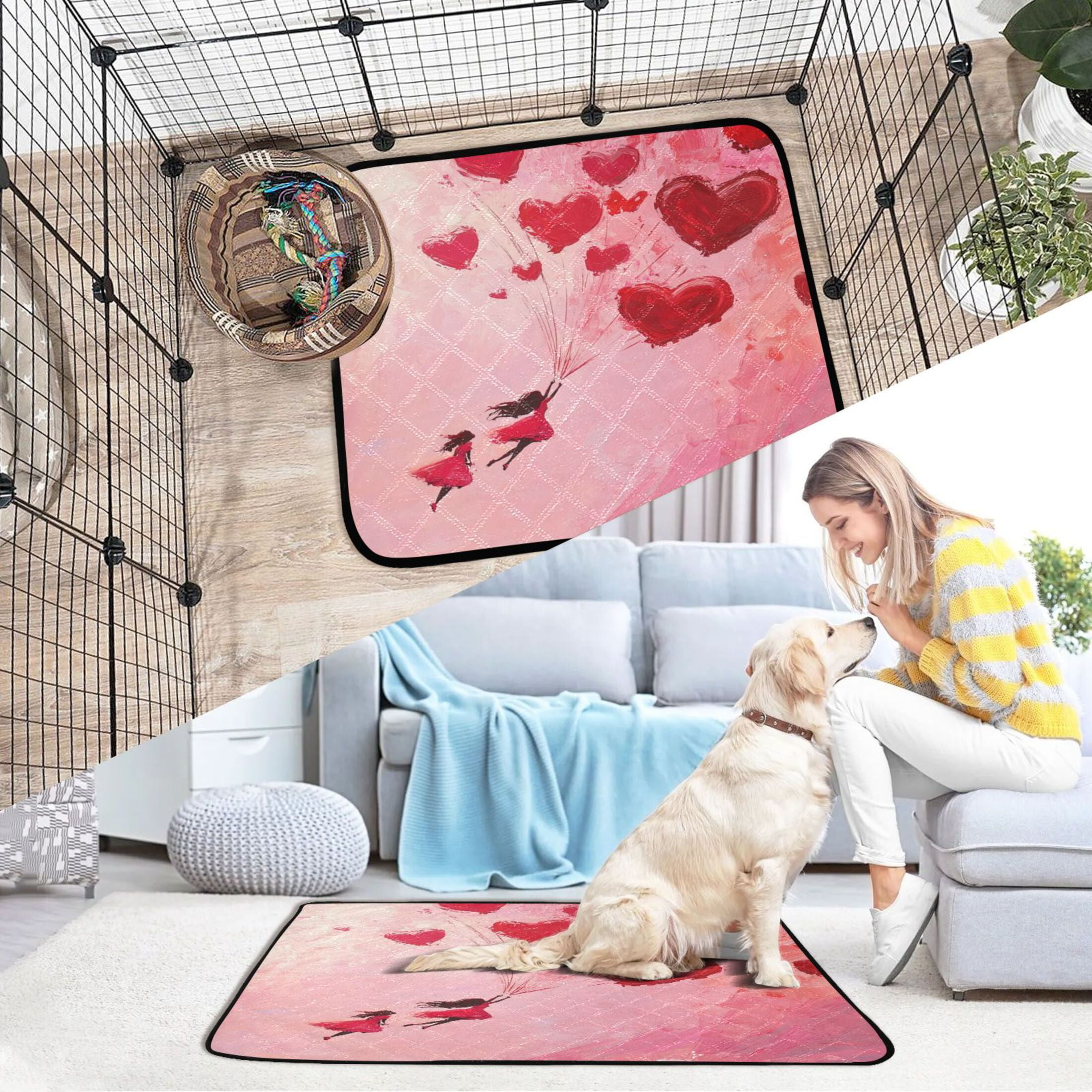 Qxltty Release Red Heart Balloon Cat litter Pads Pet Set of 2 Diaper Mats Center Anti-leakage Layer Absorbent Soft and Comfortable