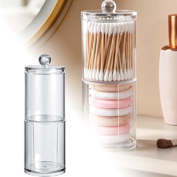 Cotton Round Holder with Lid, Clear Cotton Pad Dispenser for Bathroom Vanity, Shatterproof Countertop Organizer Apothecary Jar for Makeup Remover Pads & Skincare Routine Storage