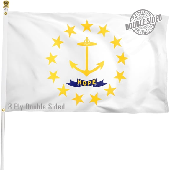 Rhode Island State Flag Double Sided 3x5 ft 3 Ply Polyester, RI Flag with Vibrant Print/4 Rows Hemming/Brass Grommets