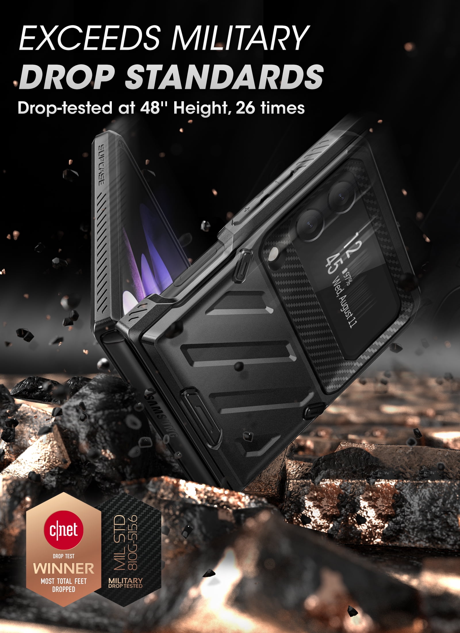 SUPCASE Unicorn Beetle Pro Series Rugged Protective Phone Case for Samsung Galaxy Z Flip 3, Black