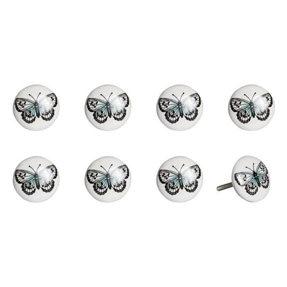 HomeRoots 544422 Black & White Ceramic & Metal Drawer Pull Knobs - Set of 8