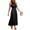 thumbnail image 2 of OSOLU Solid Color Women Midi Summer Dresses Casual V-Neck Dot Ruffle Sleeveless A-Line Beach Sun Dress Lovely Sundress Wedding Guest Dress, 2 of 5