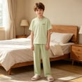 thumbnail image 4 of Cethrio Boys' Pajama Sets Short Sleeve, Casual Knitted 2 Piece Summer Boys' Sleepwear Green Size 9-10 T, 4 of 7