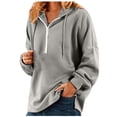 thumbnail image 2 of QUINDOS Womens Hoodies Zip up Quarter Zip Womens Sweatshirts Casual V-neck Long Sleeve Plain Drop Shoulder Pullover Tops, 2 of 7