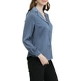 thumbnail image 4 of INSPIRE CHIC Chemise pour Femme Col Plat Manches Longues Boutonnée Chemise de Bureau en Satin TP Gris Bleu, 4 of 6