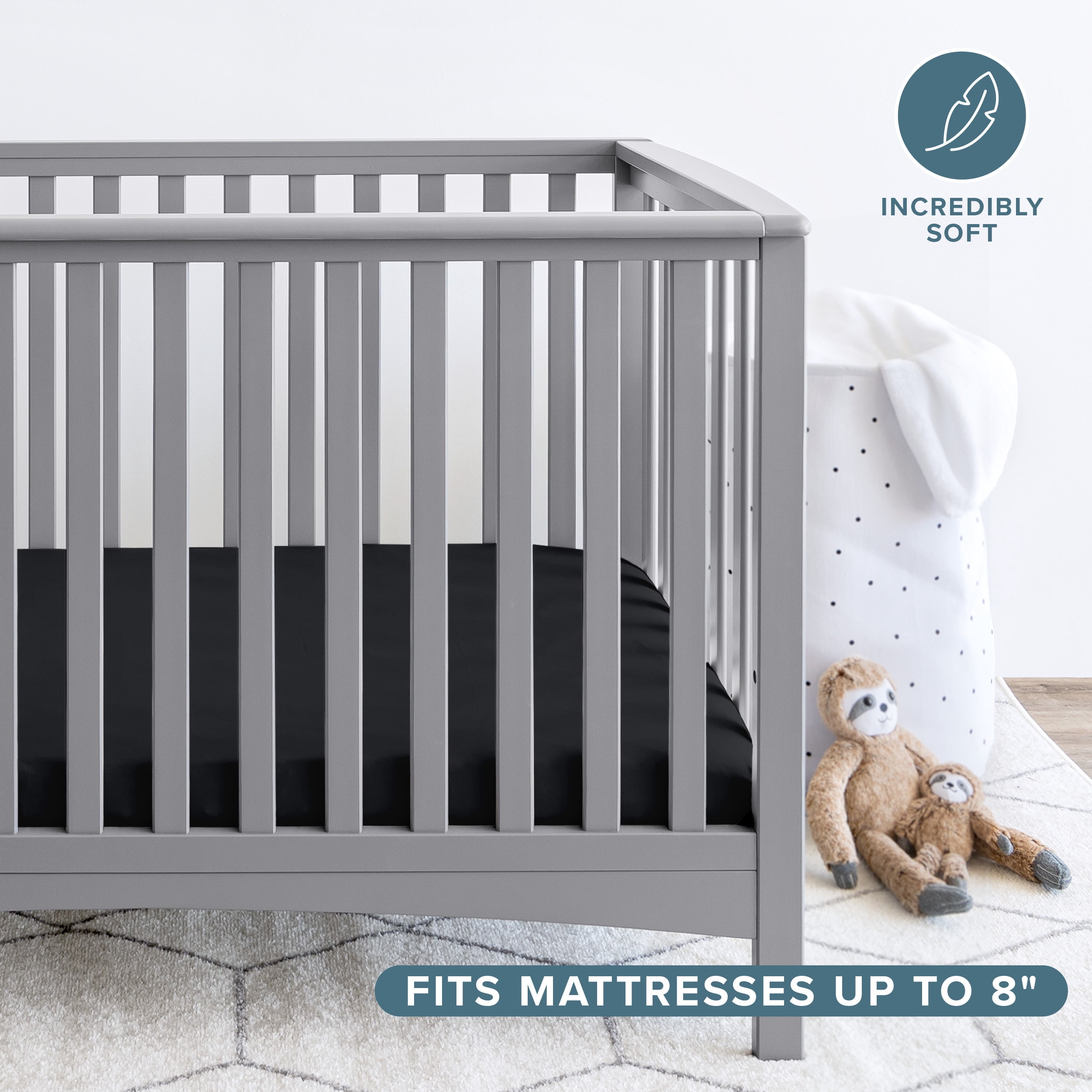 Bare Home 2 Pack Fitted Sheets - Premium 1800 Collection - Ultra Soft - Crib, Black/White