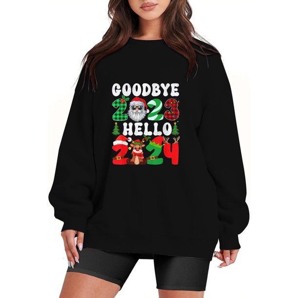 Gibobby Temperamento Pullover Top Navidad Mujer Casual Y 2 K Manga Larga Impreso Sudadera Suelta Sin Capucha Cuello Rojoondo Sudadera Blusa (Negro, S)