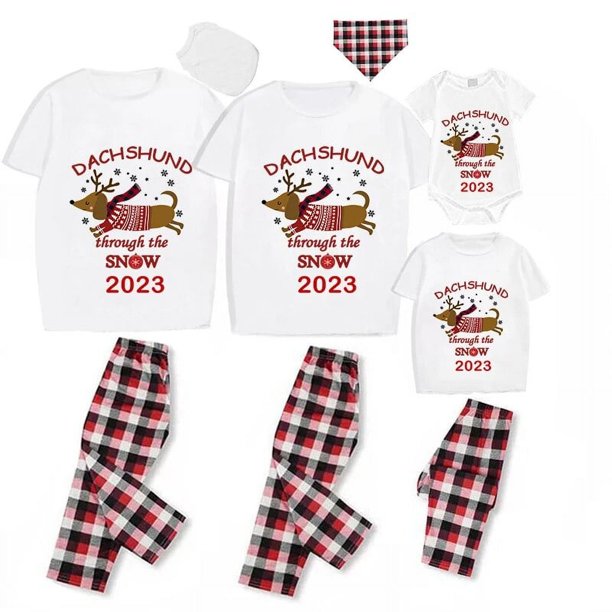 Pijamas familiares a juego de Navidad, conjunto de Pijamas cortos de Dachshund a través de la Blancanieves, 2023