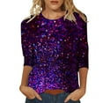 thumbnail image 2 of 3/4 Sleeve Shirts For Women Round Neck T Shirt Shiny Bright Print Casual Top Tunics Trendy Clothing, 2 of 5