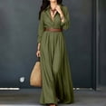 thumbnail image 5 of Guieoi Womens Dresses Plus Size Summer Casual Commuter & Vacation Long Sleeve Button-Down Collar Waist-Cinched Belted Shirt Maxi Dress Green XL, 5 of 9