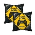 thumbnail image 1 of Velvet Decorative Throw Pillow Covers Set of 2, Soft Square Cushion Cover with Invisible Zipper Gamer Zone Warning Printing, 20"x20", 1 of 7