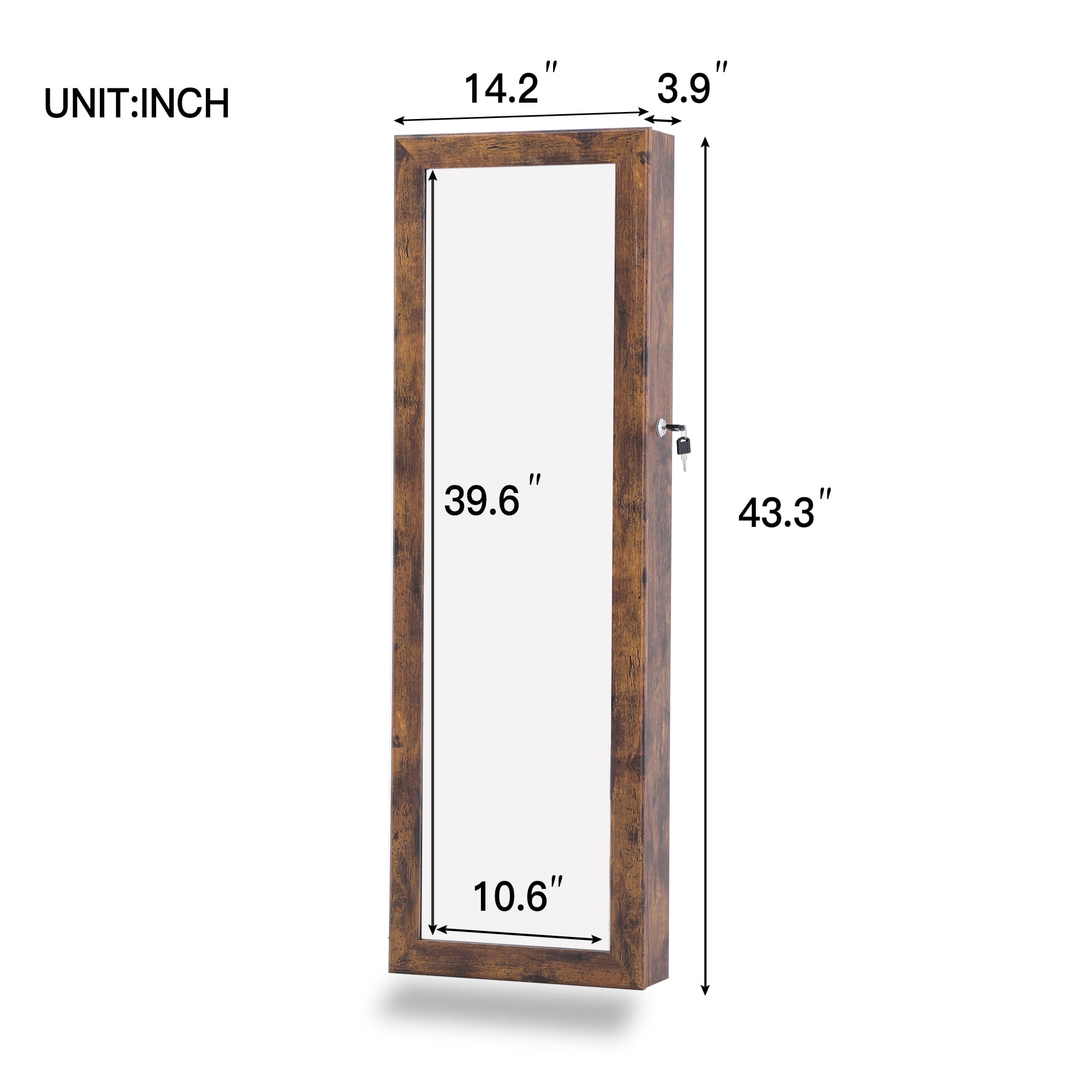 Kepooman Dressing Mirror Full-Body Jewelry Cabinet, Full-Mirror Wooden Wall-Mounted 3-Layer Rack Makeup Brush Holders, Antique Gray Kepooman Dressing Mirror Full-Body Jewelry Cabinet, Full-Mirror Wooden Wall-Mounted 3-Layer Rack Makeup Brush Holders, Antique Gray