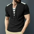 thumbnail image 2 of Kyusrd Summer Tops for Men Shirt Men's Casual Color Blocked With Drawstring Round Neck Pullover Short Sleeve, 2 of 8