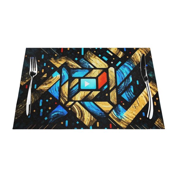 ZNDUO Placemats, 6 PCS Heat Resistant Stain Resistant Woven PVC Insulation Placemats, Durable Washable Elegant Table Mats for Dining-Video Complex Art, 18"x12"