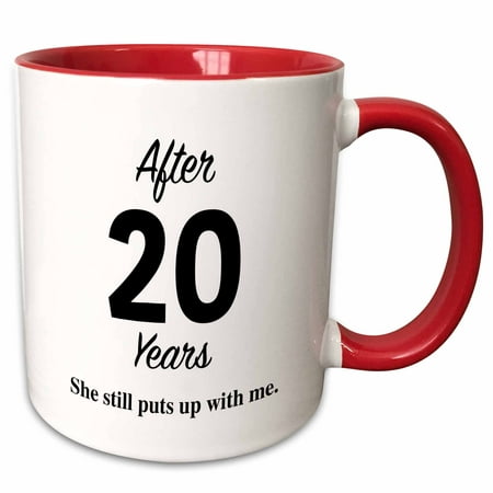 

3dRose AFTER 20 YEARS SHE STILL PUTS UP WITH ME. - Two Tone Red Mug 11-ounce