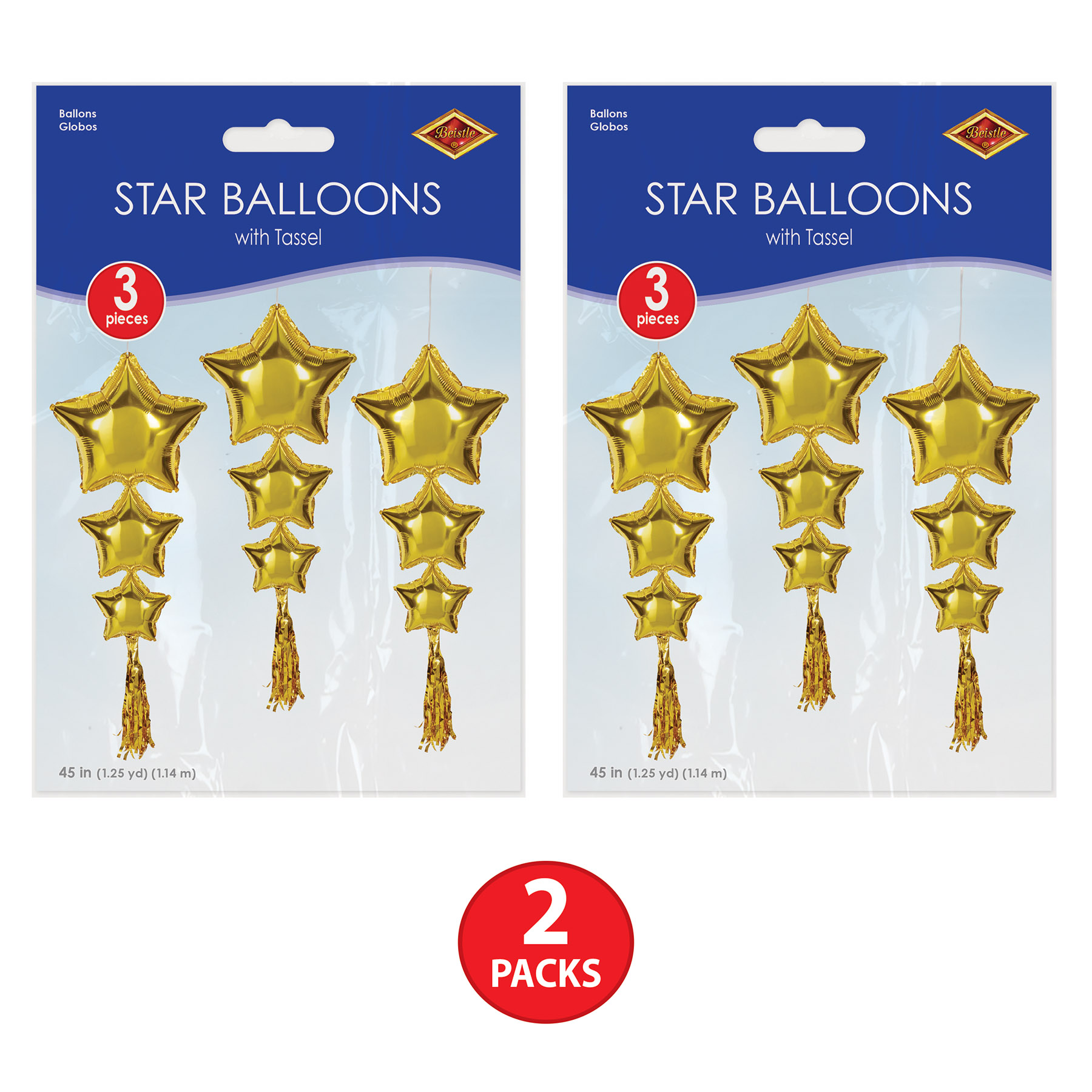 Star Balloons w/Tassels, 3' 9", (6/Pkg)