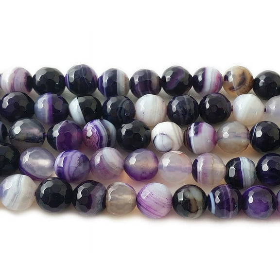 12mm 15.5 Inch Strand Purple Striped Agate Faceted Round Beads Genuine Gemstone Natural Jewelry Making