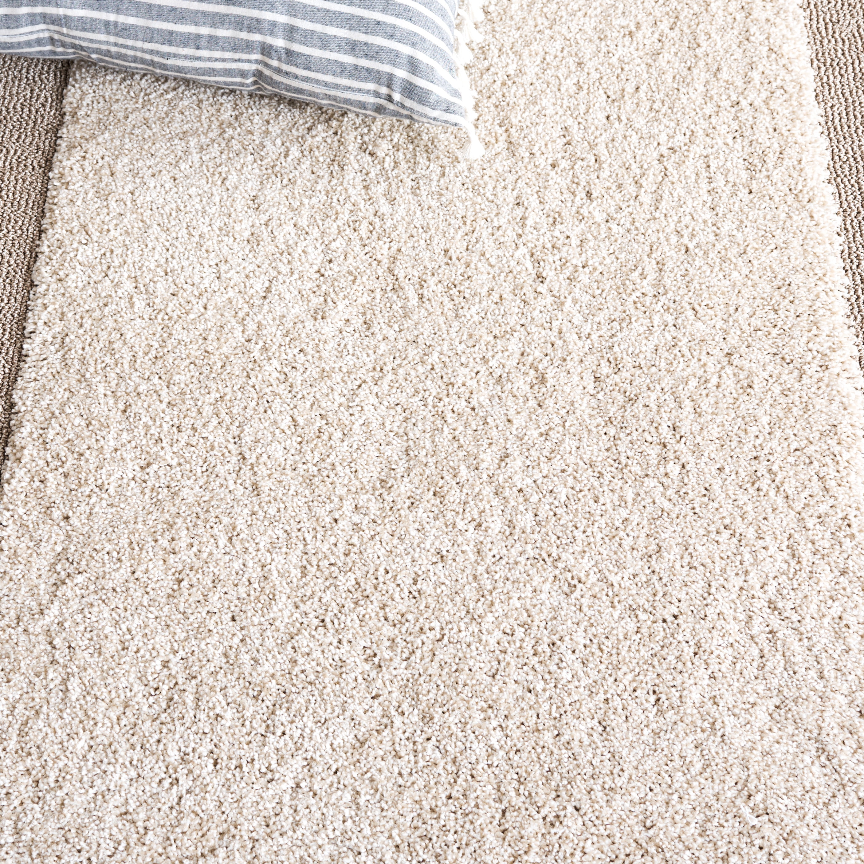 SAFAVIEH Florida Mason Bordered Shag Area Rug, Beige/Dark Beige, 8' x 10'