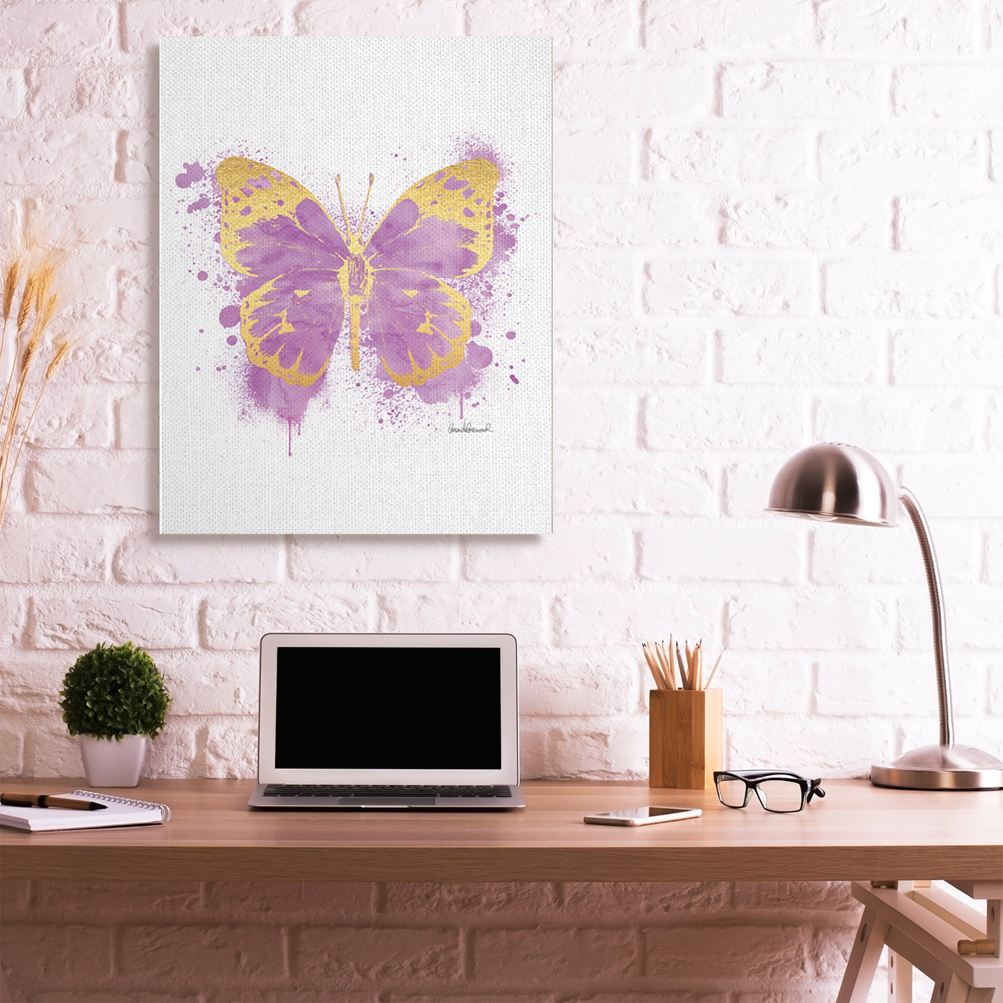 Stupell Industries Purple Butterfly Paint Splatter Glam Insect Canvas Wall Art by Amanda Greenwood