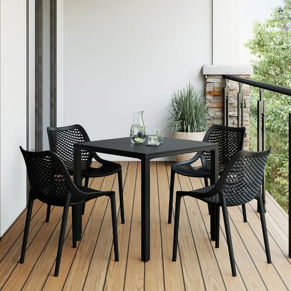 WestinTrends Playa 5-Piece Outdoor Patio Metal Frame Dining Table Set with Stackable Patio Dining Chairs, Black