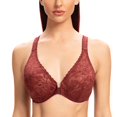 thumbnail image 2 of CHUANK Women‘s Front Closure Stretch Lace Underwire Bra Black 34B, 2 of 6