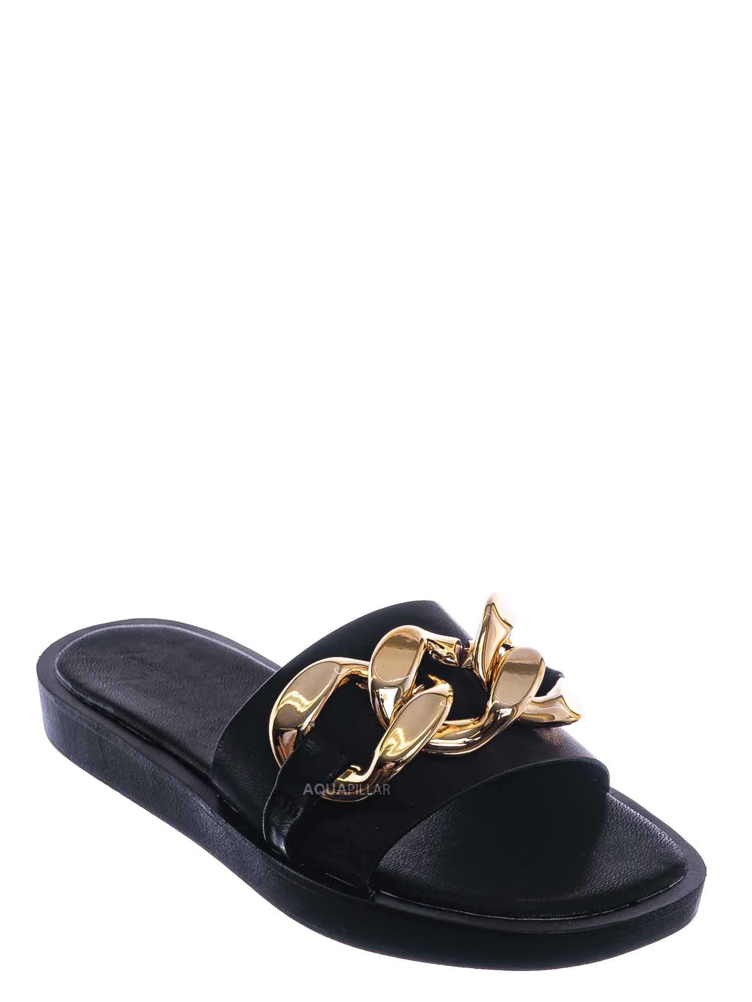 Padded Flatform Slpper w Oversize Chain - Womens Molded Footbed Slide -  Walmart.com
