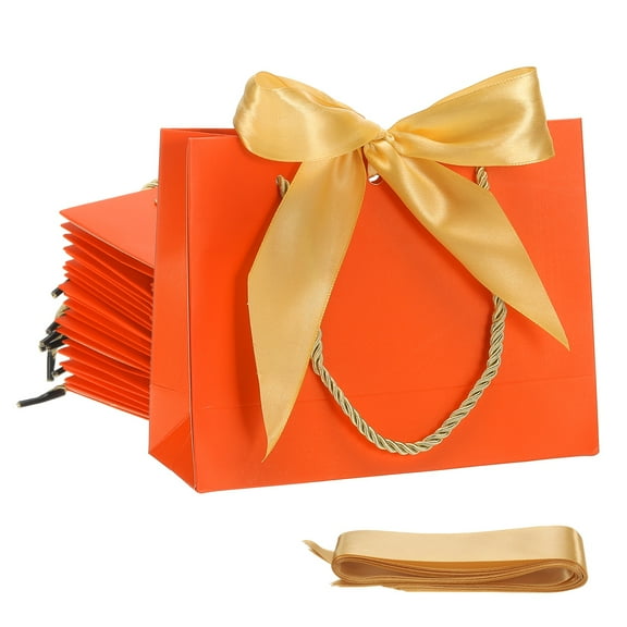Uxcell Gift Bags with Bow Ribbon Medium Gift Wrap Bags with Handles for Wedding Birthday Bridesmaid Party Shopping Orange Mini