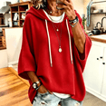 thumbnail image 3 of Womens Hoodies Fashion Baggy Sweaters Loose 3/4 Length Sleeve Drawstring Sweatshirt Fall Winter Waffle Knit Tops Red L, 3 of 7