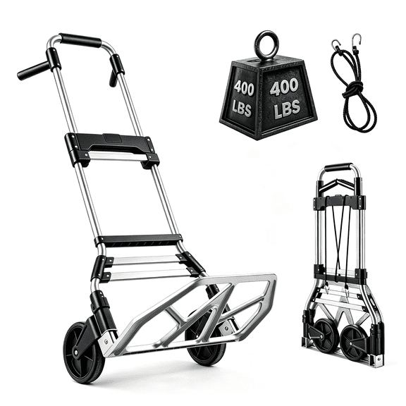 Takira Folding Hand Truck Dolly ,400LBS Capacity Portable Cart with 3 Stage Telescoping Handle and 7 Inch Rubber Wheels for Moving,Travel,Office Use.