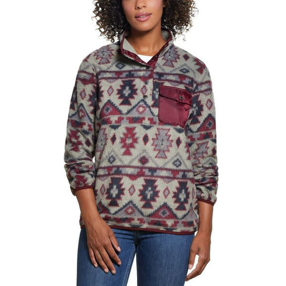 Weatherproof Vintage Womens Printed Fleece Pullover,Vetiver,L