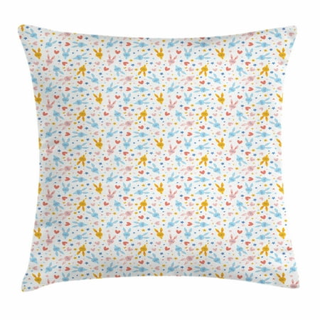 Pastel Throw Pillow Cushion Cover Cute Baby Bunnies Flowers And