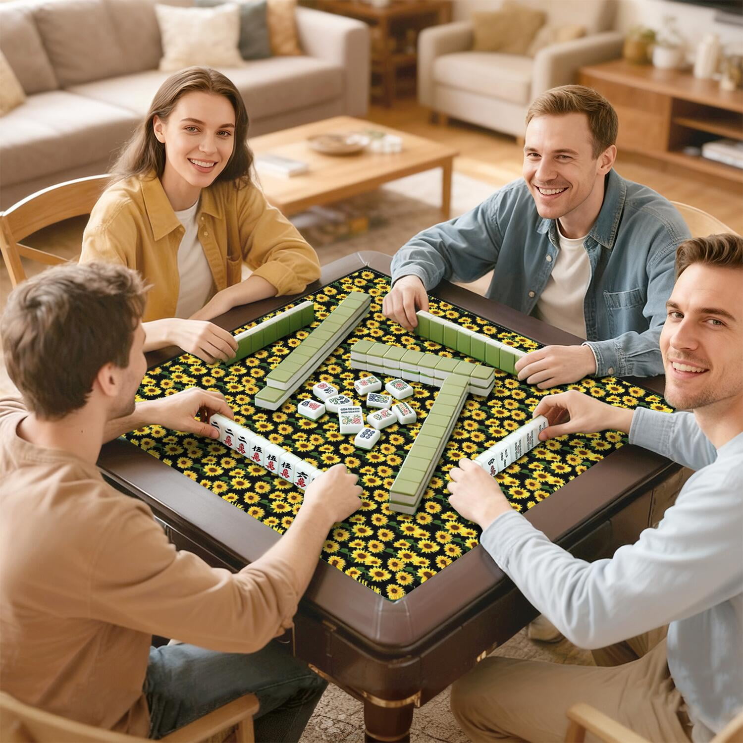 Floral Rubber Game Board Mat 31.5 Inch Square Multi-Purpose Table Mat Excellent for Mahjong Enthusiasts and Card Game Players