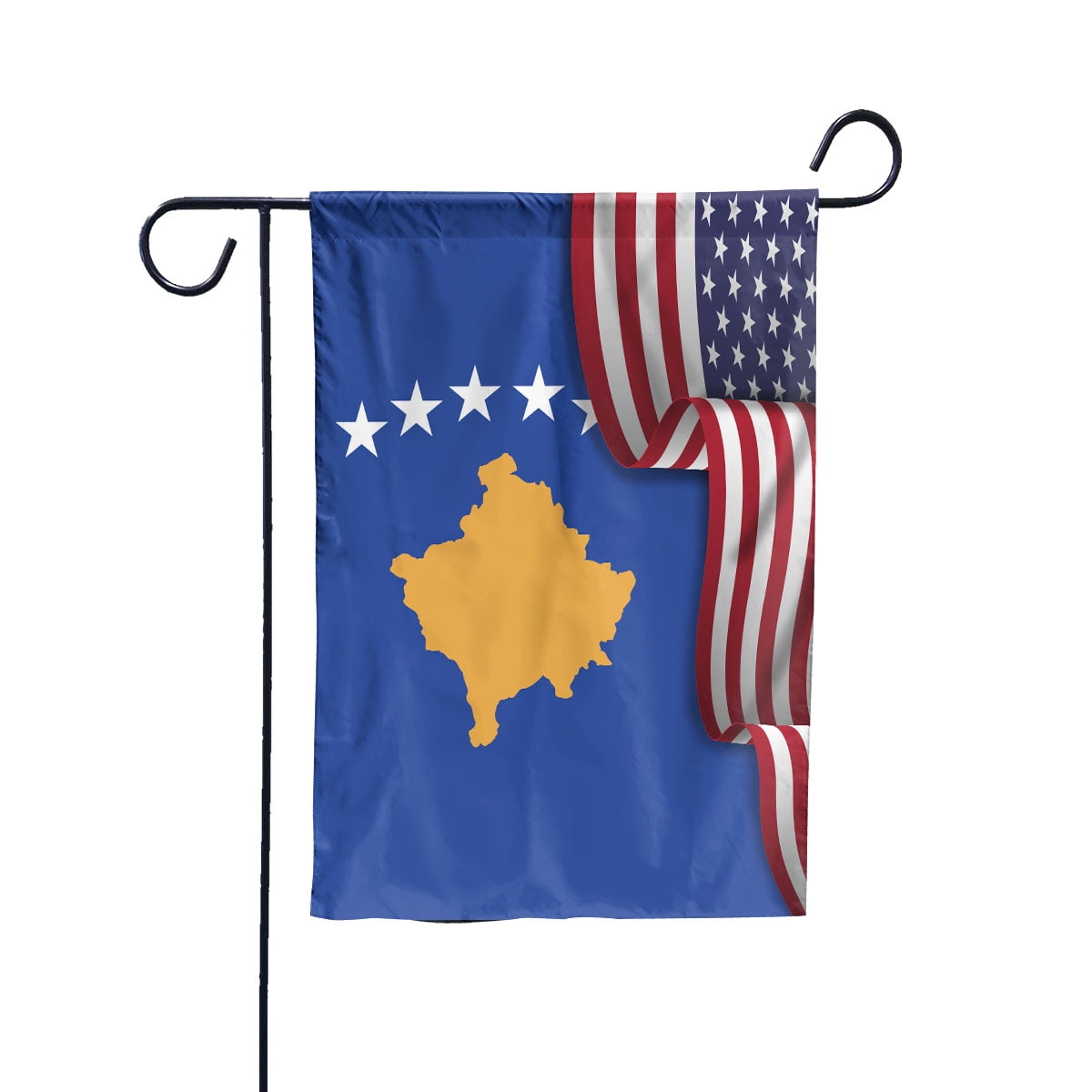 Flag Waving American Flag Kosovar Kosovo U.S.A Friendship Patriotic Proud House Flag, Double-Sided Decorative Outdoor Flag, Patriotic Polyester Yard Flag 29.5 x 39.5 in