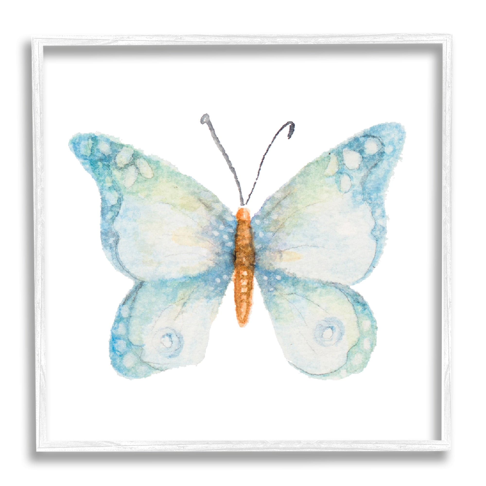 Stupell Industries Elegant Blue Butterfly Insect Animal Watercolor Effect Painting White Framed Art Print Wall Art, Design by Janice Gaynor