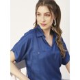 thumbnail image 6 of Moomaya Solid Short Sleeves Shirt Style Collar Top, Womens Summer Pullover Tunic, 6 of 8