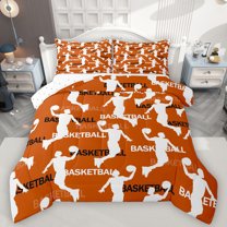 Feelyou Basketball Lover Kids Bedding Comforter Set, Modern Ball Athlete Twin Comforter Sets, Cartoon Sports Theme Reversible Bedding Set, Microfiber Bedroom Decor, 2 Pieces