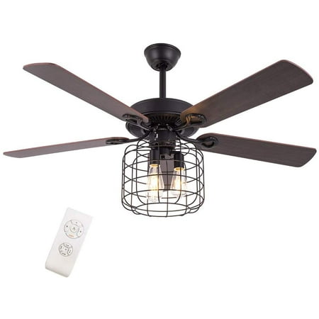 

TFCFL 52 Ceiling Fan Light with Remote Industrial Metal Wood Vintage Retro Fan Chandelier Pendant Light 3-Light Forged Black