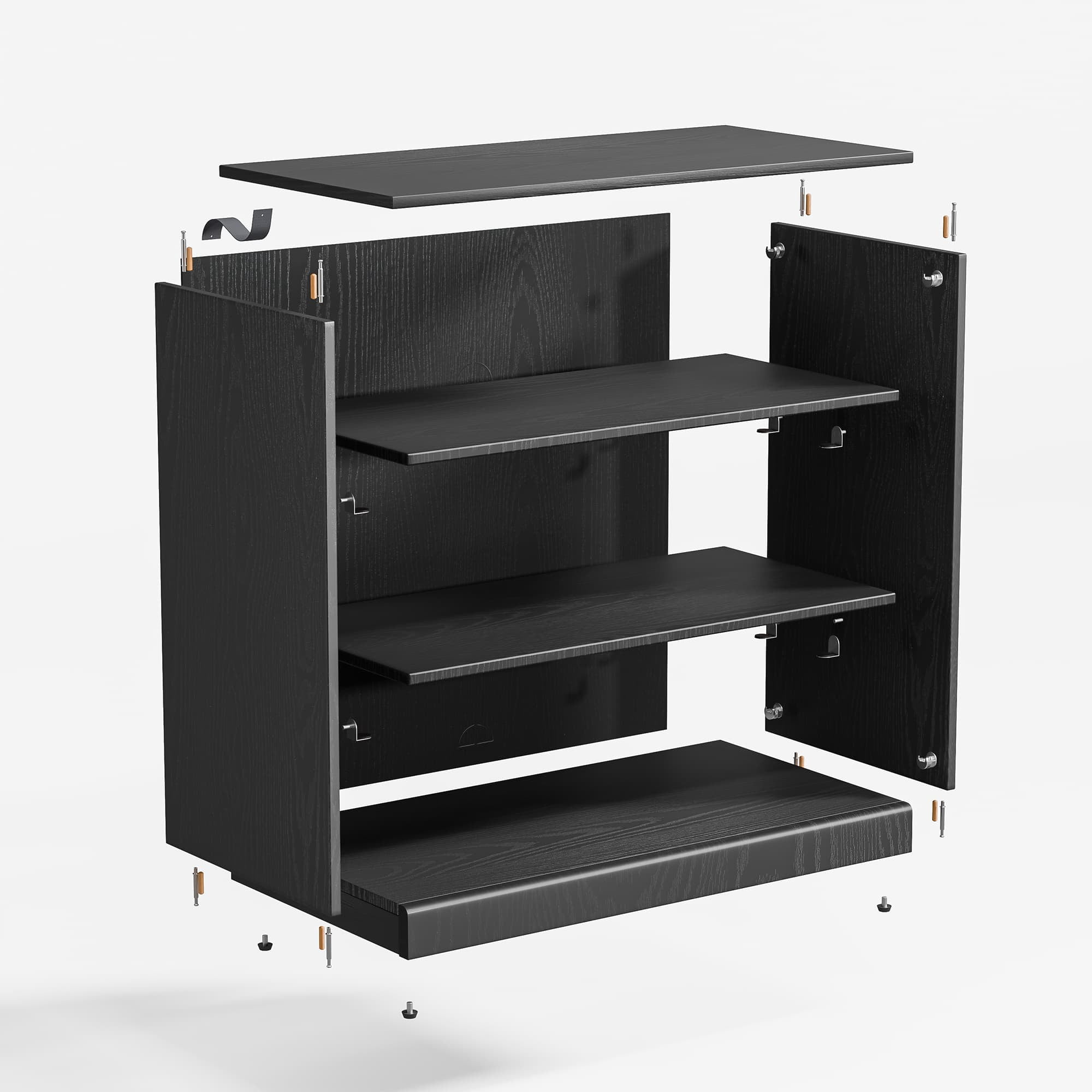 MAYEERTY Curio Display Cabinet with Glass Doors, DIY Combination Storage Cabinets with Adjustable Shelves for Living Room, Black