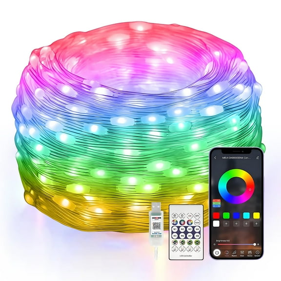 Rirool 200LED Smart Fairy Lights, 66ft RGB Color Changing String Lights with APP & Remote, IP65 Waterproof USB Lights for Christmas, Wedding, Party Indoor Outdoor