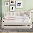 thumbnail image 2 of Euroco Upholstered Full Size Daybed with Trundle and 3 Drawers for Kids, Beige, 2 of 12