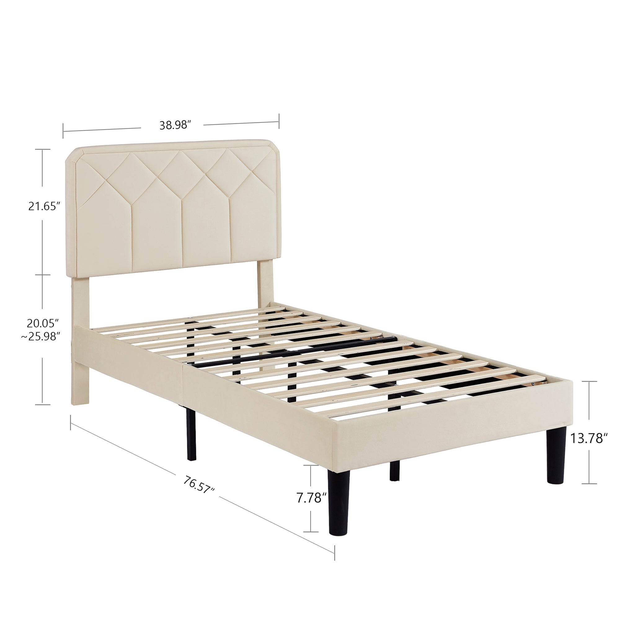 Taomika, Twin Size Tufted Nailhead Upholstered Platform Bed Frame with Adjustable Headboard-Beige